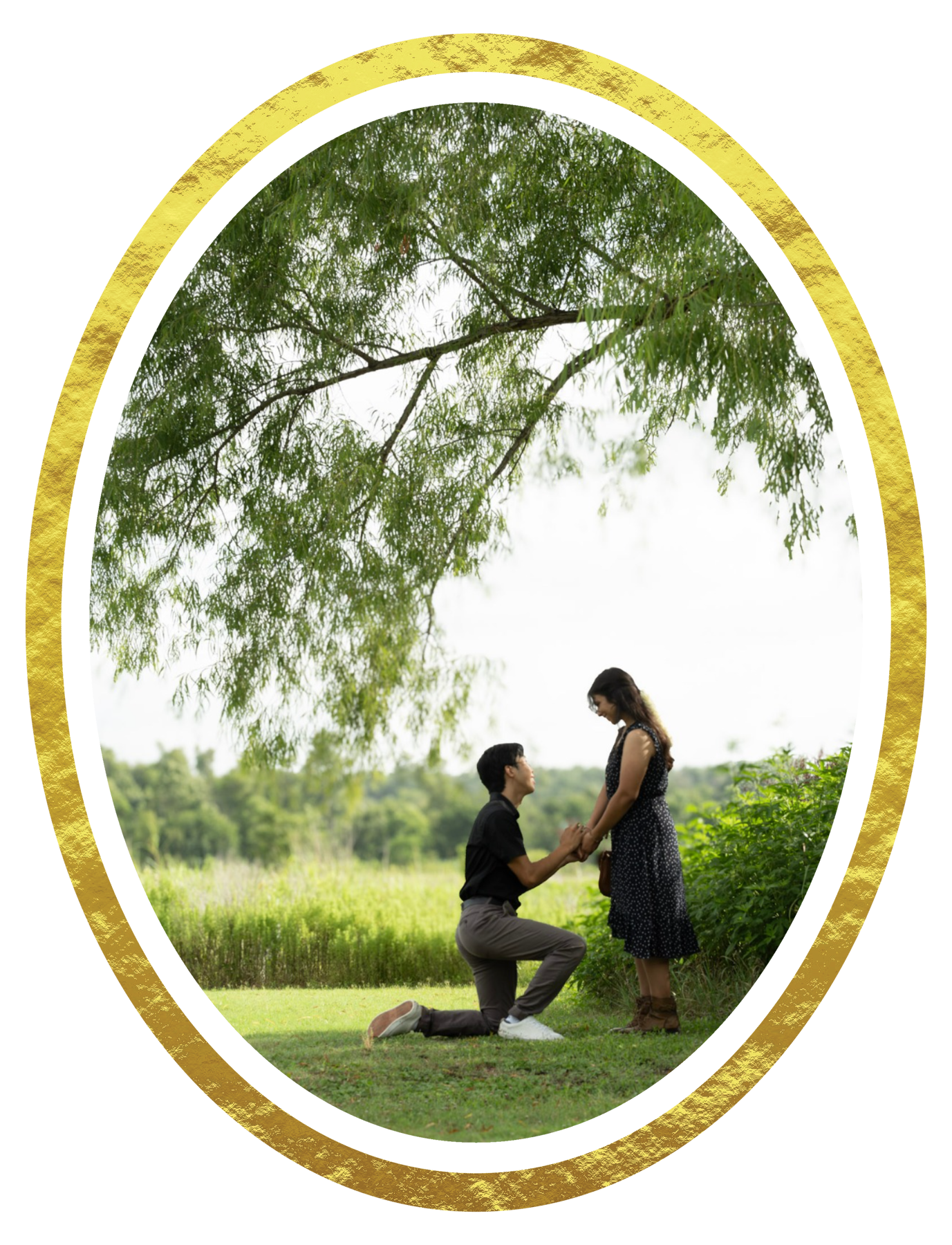 Isaac proposing to Julie under tree
