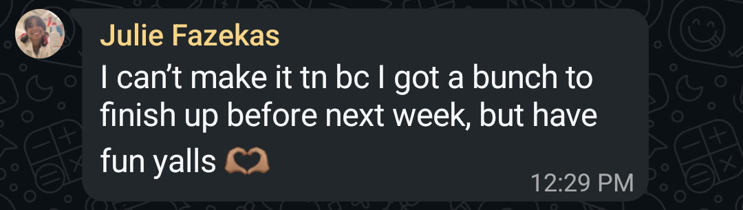 Julie backs out of baseball game text message